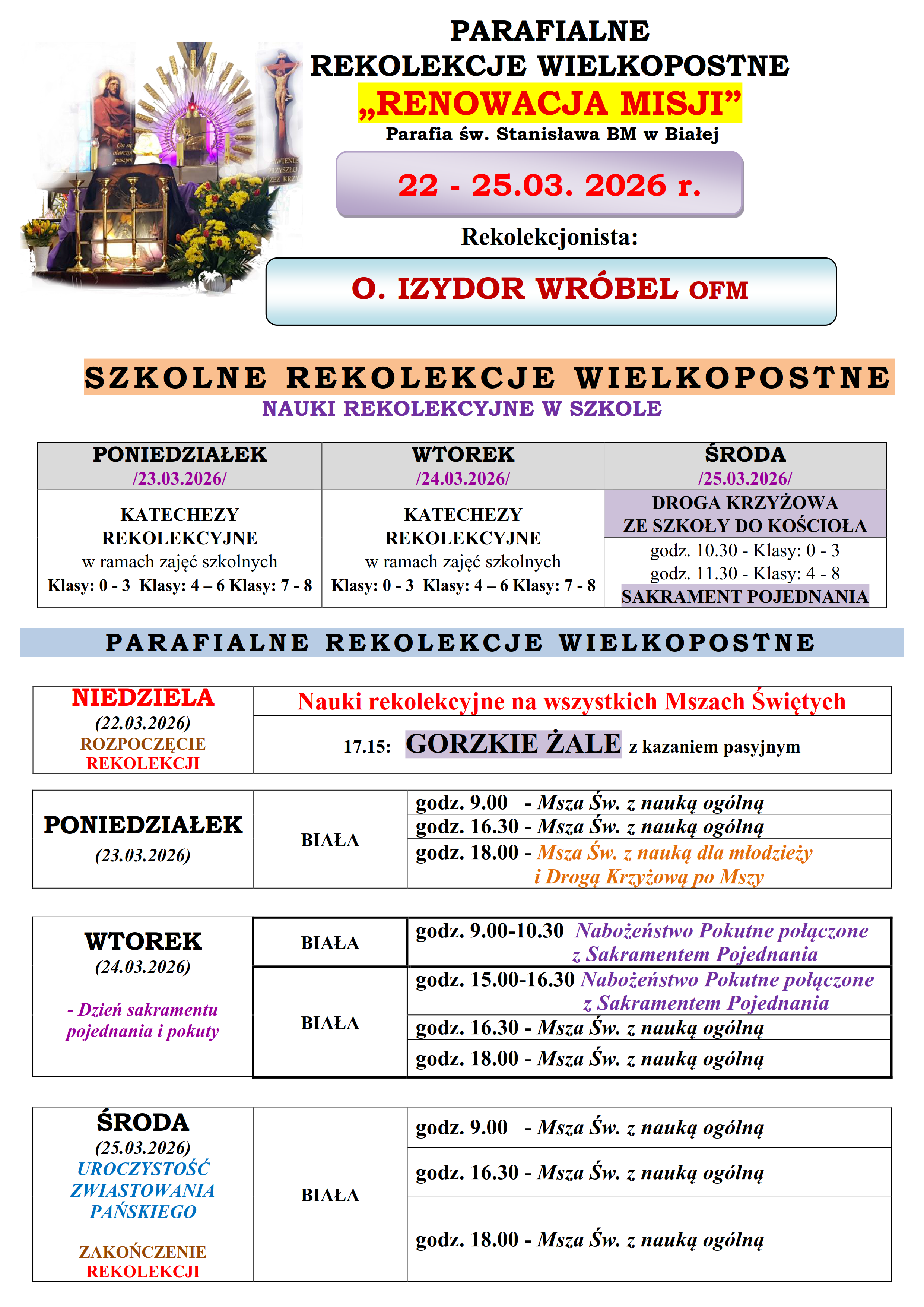 Rekolekcje Biała 2026 program 1